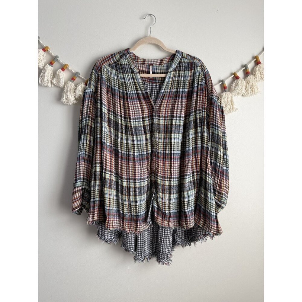 Free People Plaid Peasant Blouse in Multi-Color